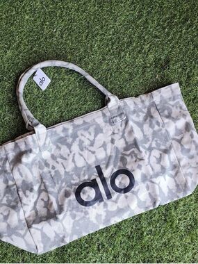 ALO Yoga Gray Camouflage Canvas Tote with Black Logo